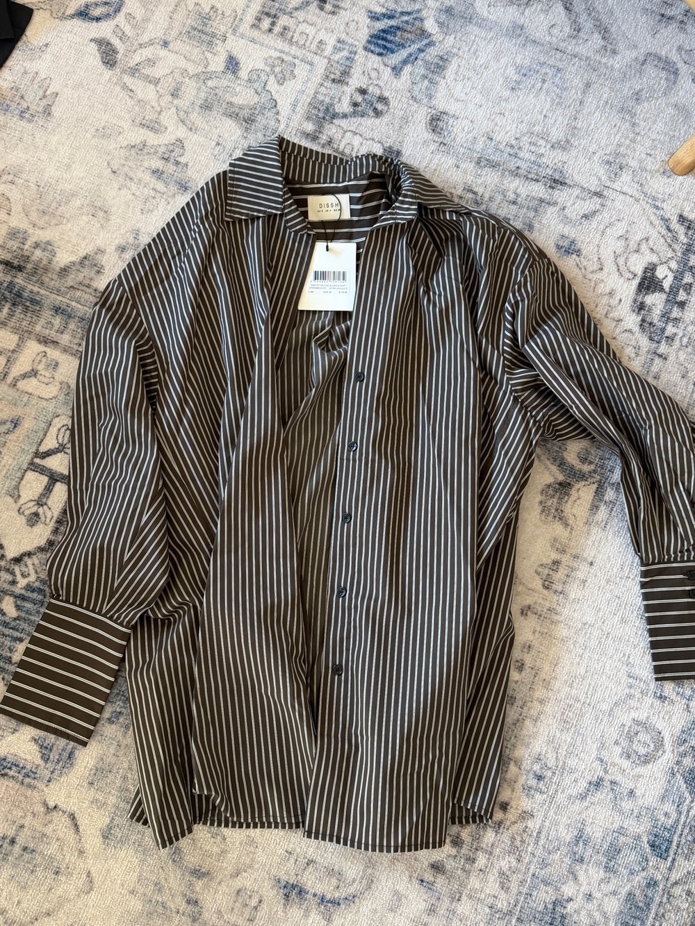 DISSH brown Shirt with White Pinstripes - Casual Button-Down